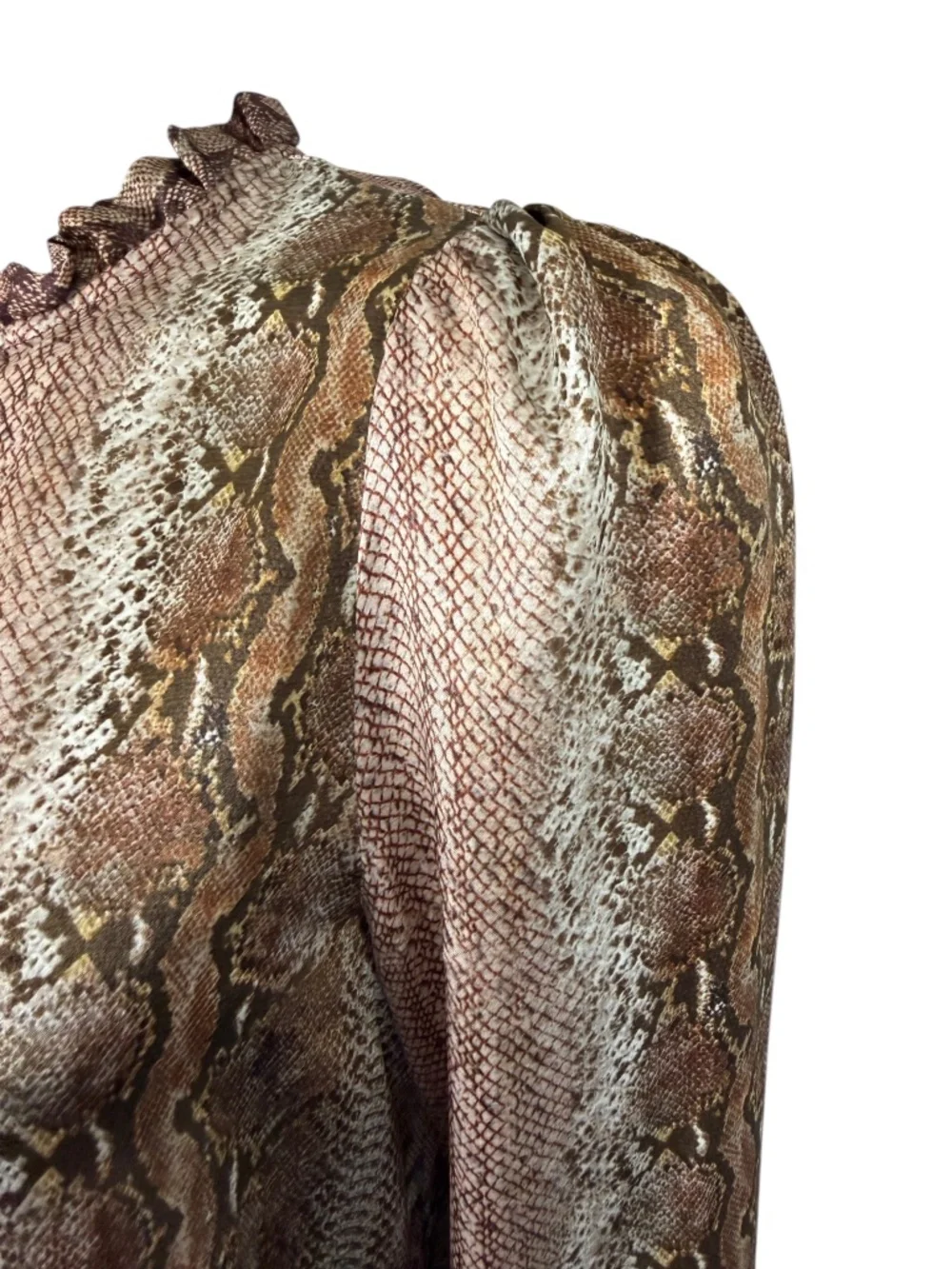 Monoplaza Silk Snake Print Ruffle Neck Long Sleeve Blouse Size M